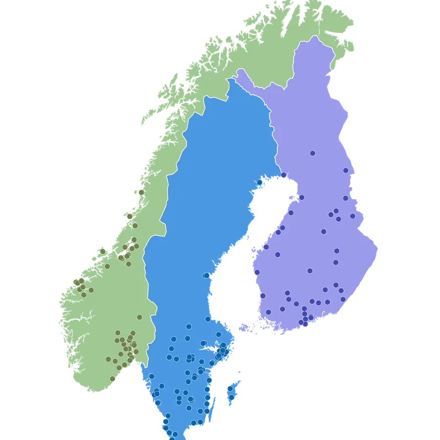 Map of Norway, Sweden and Finland